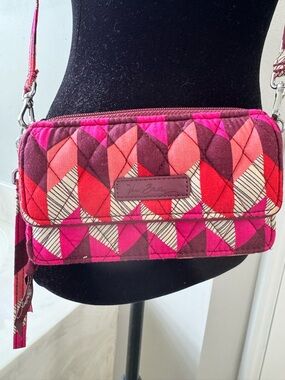 Vera Bradley Pink Red Patchwork Quilted Crossbody Wallet